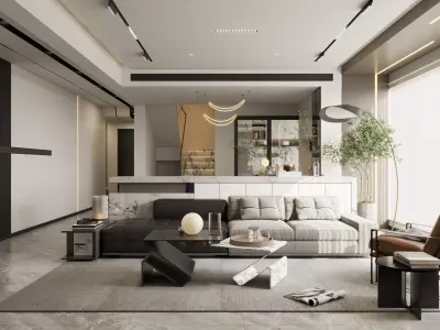 Modern living room dining room interior scenes 207 3D model