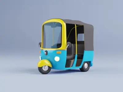 Stylized Cartoon Rickshaw TukTuk -Fully rigged  3D model