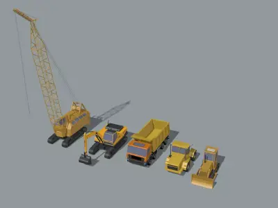 set of construction machines Low-poly 3D model