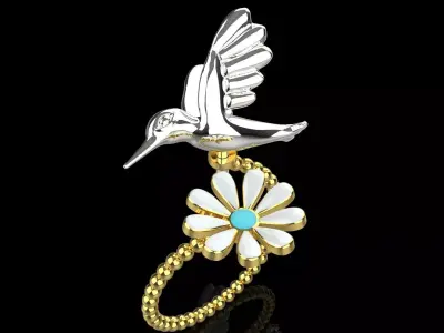 Gold stl 3dm Ring with Bird and Flower Design Model gr0140 3D print model