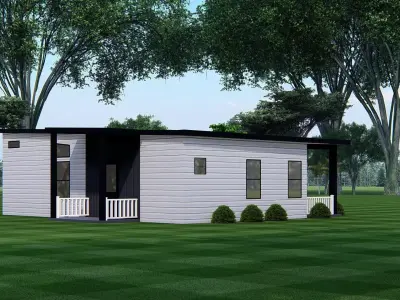 3D Model of Modern Tiny House Exterior with Wooden Facade 3D model