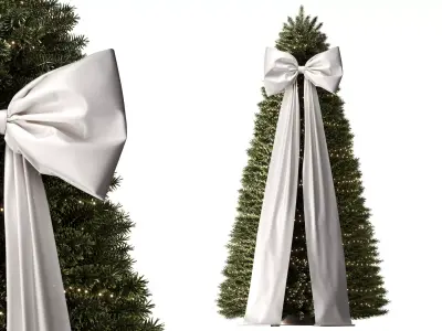 Christmas tree decorated with a silk bow and garlands 3D model
