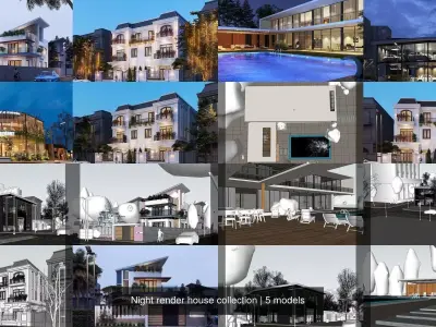 Night render house collection 3D Model Pack