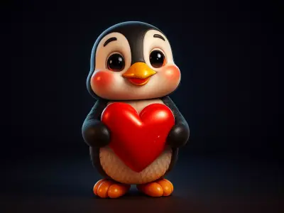 Cute Penguin Holding Heart Valentines Figurine 3D print model