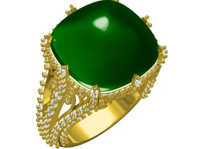 Green Cabochon Stone Split Shank Art Deco Ring 3D print model