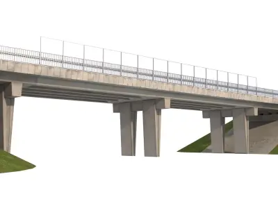 Detailed Concrete bridge at the the road 3D model