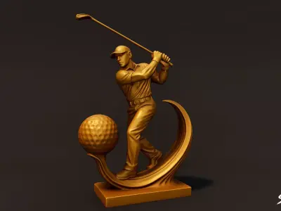 Golden Golf Statue Low-poly 3D model