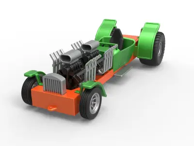 Pulling truck 2wd Hot rod with two V8 Scale 1 to 25 3D print model