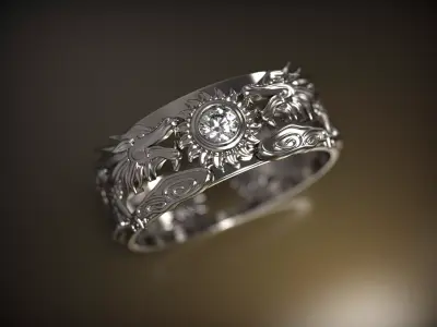 Elegant sun and moon design ring with gemstone 3D print model