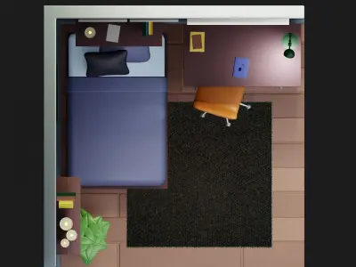 Isometric Bed Room low-poly 3D Model Low-poly 3D model