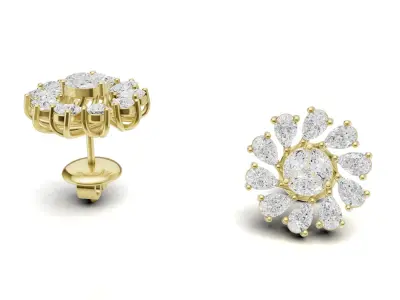 Marquise Cluster Diamond With Pear Diamond flower Stud 3D print model