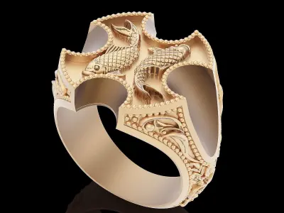 Fish ring silver gold  jewelry printable 3D model 3D print model