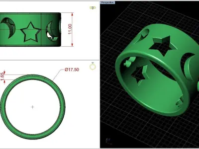 Moon Star Minimal Gold Ring Free 3D print model