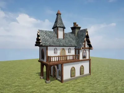 Medieval Fantasy 2 Storey House Inn Bar or Hotel Game Ready Free low-poly 3D model