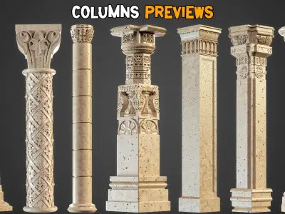 15 Gothic Columns 3D Model and 30 Ornaments Brush     Vol 22 3D model