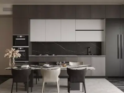 Light luxury dining table and chairs 3D model