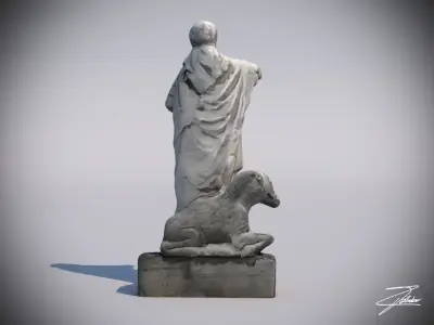Statue 3 of woman with dog Low-poly 3D model