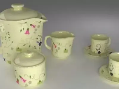 Teapot Set tea with flowers Free 3D model