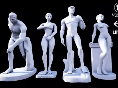 Greek statue set Low-poly 3D model