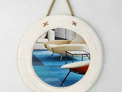 Round Wood And Jute Mirror by ZARA HOME 3D model
