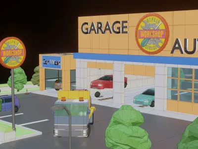Low Poly Auto Service Low-poly 3D model