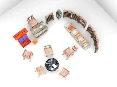  Medieval Library Model Pack  3D Model Low-poly 3D model