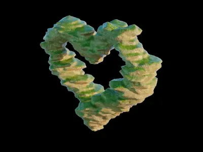 Fantasy heart terrain garden and lanscape WET effect included 3D model