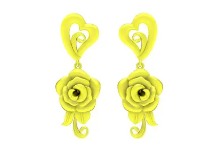 Elegant Rose Flower Heart Drop Earrings for Women 5664 3D print model