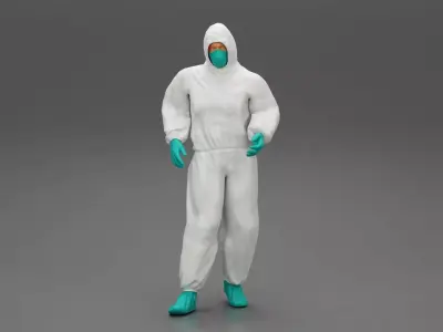 man wearing antivirus suit standing 3D print model