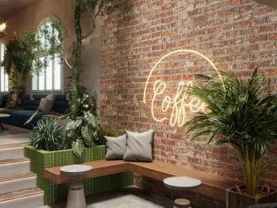 Coffee Shop Tropical design Realistic render 3D model