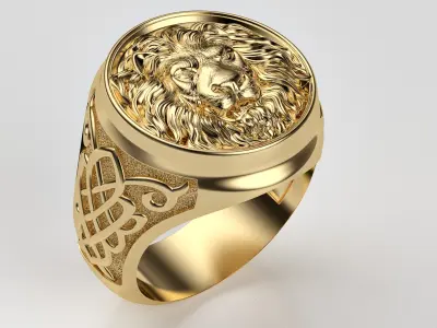 Men lion ring with ornament 3D print model