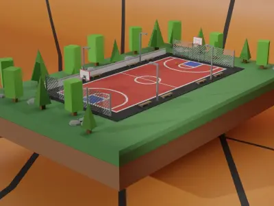 Low Poly Basketball Court Pack Low-poly 3D model
