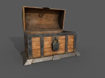 Chest Low-poly 3D model wooden Low-poly 3D model