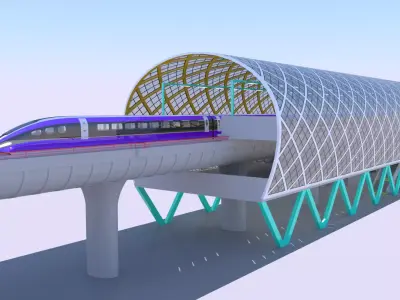 Elevated maglev station 3D model