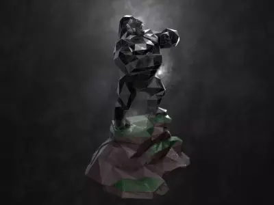 Low Poly Gorilla man on rock Low-poly 3D model