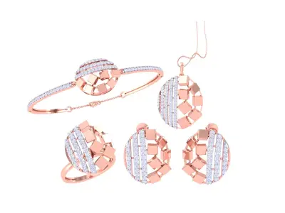 Ring Bangle Earring Pendant Set 3dm STL OBJ FBX Renders Details 3D print model