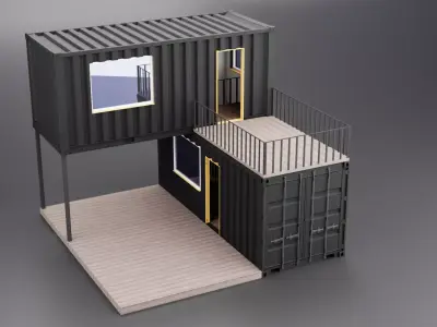 Modern Two Story Container House  Blender Twinmotion Low-poly 3D model