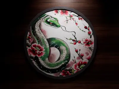 4 Old Japan Snake Pictures 3D model
