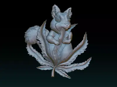 Squirrel Leaf  Bas  Relief  STL OBJ  ZTL  CNC Carving 3D print model