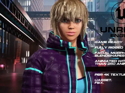 Casual girl full rigged - game ready - animated Low-poly 3D model