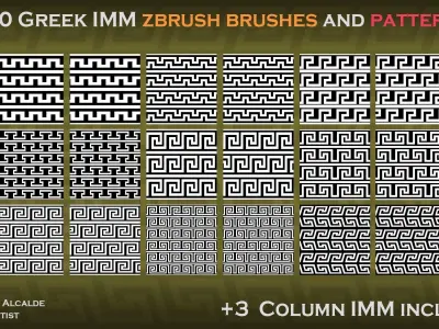 20 GREEK IMM ZBRUSH Brushes and 40 Greek Patterns 3 Columns IMMs Low-poly 3D model