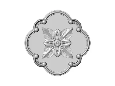 Rounded square floral carving detailed scrolls frame rosette 3D print model