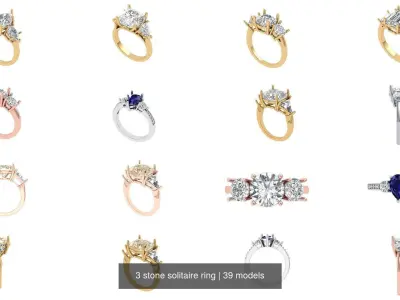 3 stone solitaire ring 3D Model Collection