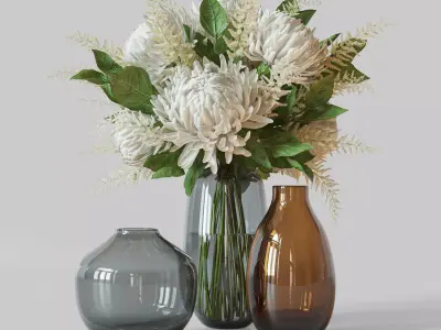 Flower Set 050 white Chrysanthemum Astilbe 3D model