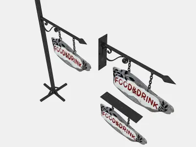 old wooden food drink sign 02 Low-poly 3D model