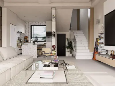 Modern living room dining room interior scenes 522 3D model