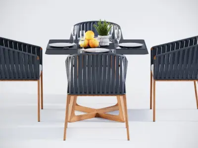 3D model Rectangle table with 4 rope chairs 3D model