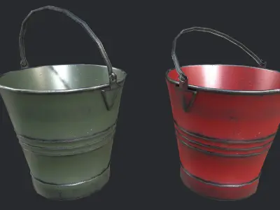 Steel Buckets PBR Low-poly 3D model