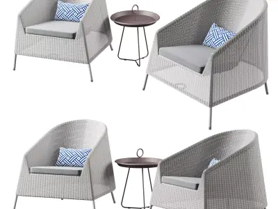 Cane Line Kingston Lounge chair set 3D model