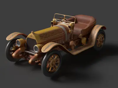 Chinese golden vintage car   Low-poly 3D model